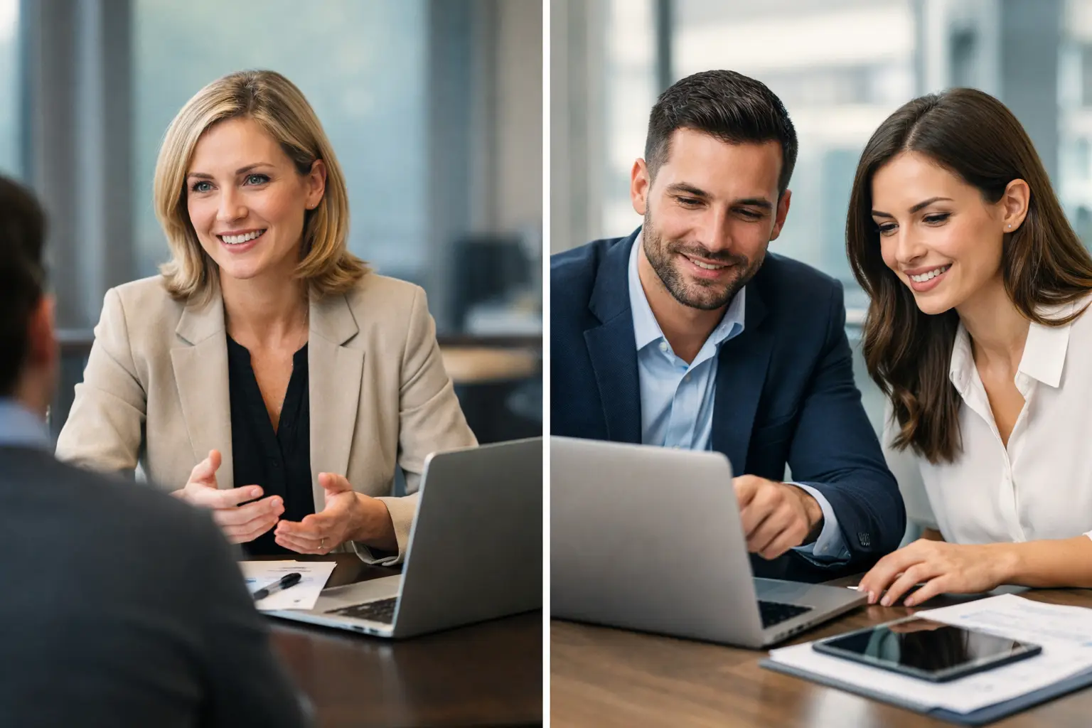 Privacy consultant advising a client alongside a team reviewing compliance work