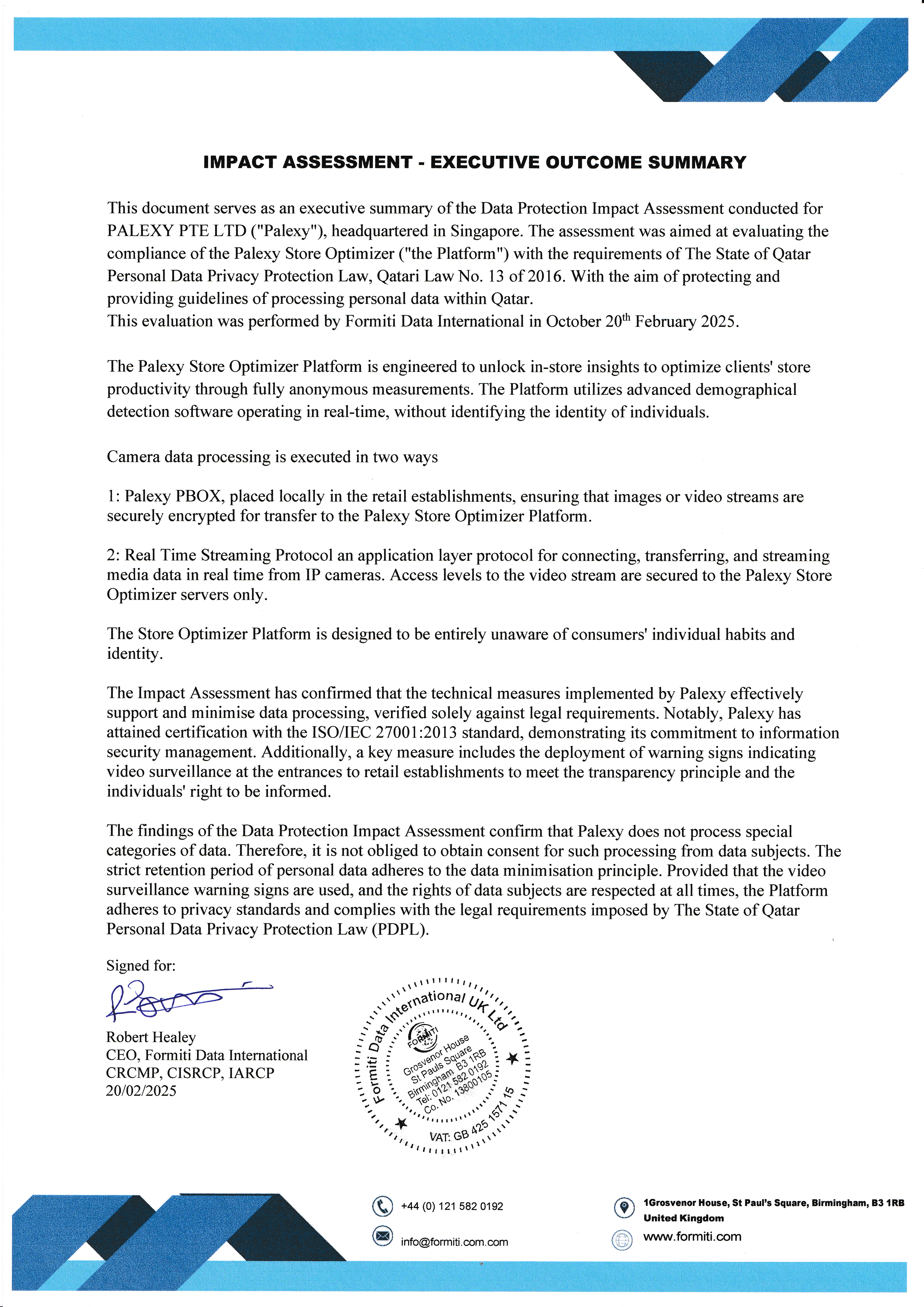 Palexy DPIA Executive Summary Qatar